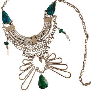 Vintage 1970s Turquoise Chrysoprase Malachite Tribal Revival Statement Necklace